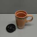 Bosmarlin Ceramic Travel Coffee Mug with Handle and Lid, 18 oz, Portable Coffee Cup for Car Cup Holder, Microwave and Dishwasher Safe, Reactive Glaze (Light Orange)
