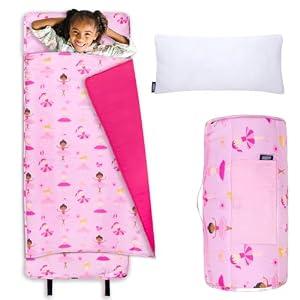 Wildkin Kids Nap Mat with Pillow for Girls – Soft & Cozy Toddler Sleep Mat for Daycare, Preschool, Kindergarten & Travel, Ages 3–7, Machine Washable – Ballerina