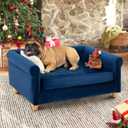 dCee Medium Dog Sofa, Holds Up to 70 Lbs, 33 in. Soft Velvety Dog Couches, Pet Sofa for Comfort Sleep and Joint Support, Navy (33.8"L x 22.4"W x 14.5"Th)