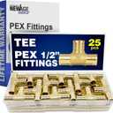 New Age America 25pcs 1/2" Tee PEX Fittings AquaFlow 360 | 25 PC | Brass | Barb PEX Fittings for Pipe | Lead-Free Brass | NSF, UPC, CUPC, ASTM F1807 Certified