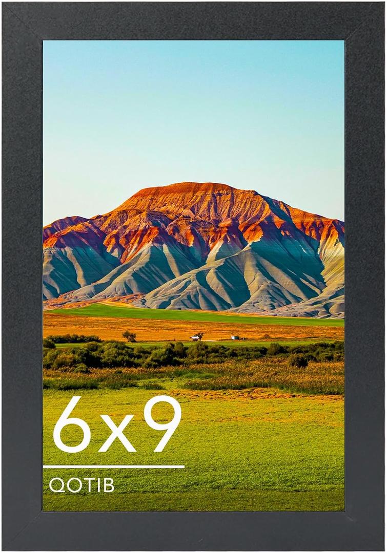 6x9 Picture Frame Black for Wall Mounting or Tabletop, Wood 6 x 9 Frame Photo Frame for Wall Hanging Horizontally or Vertically, Black, 1 Pack