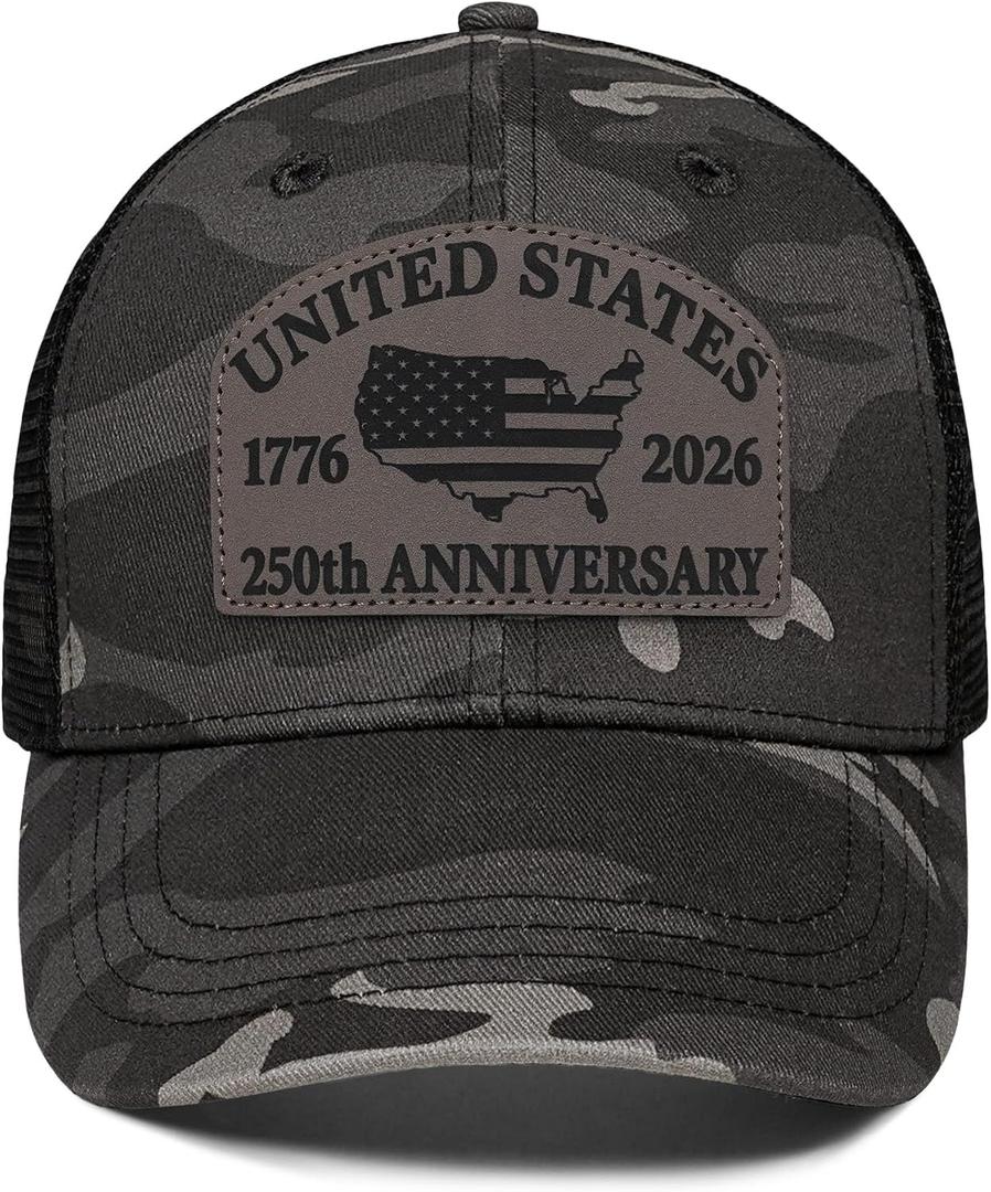 USA 250th Anniversary Hat 1776-2026, Adjustable Patriotic Trucker Hat Retro Patriotic Baseball Cap for Men Women (Brown)