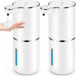 2 Pack Automatic Soap Dispensers,12.8oz/380ml USB Touchless Automatic Foaming Soap Dispenser,Rechargeabled Wall Mounted Smart Soap Dispenser for Bathroom Kitchen Dish Soap (White)