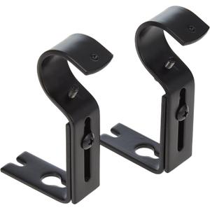 Amazon Basics Adjustable Curtain Rod Wall Bracket Hooks, Set of 2, Black