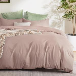 Bedsure Duvet Cover Queen Size - Soft Double Brushed Bedding Set for Kids & Adults, Zipper Closure, 3 Pieces, Includes 1 Duvet Cover (90"x90") & 2 Pillow Shams, NO Comforter, Dusty Rose