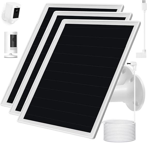 Solar Panel Charger , Compatible with Ri ng Stick Up Cam Battery, Ring Spotlight Plus/Pro Battery, Waterproof, 5V 6W Fast Charging (3Pack White)