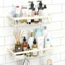 Moforoco Shower Caddy Shelf Organizer Rack, Self Adhesive Black Bathroom Shelves Basket, Home Farmhouse Wall Inside Organization and Storage Decor Rv Accessories, First Camper Apartment Essentials (Medium, Cream)