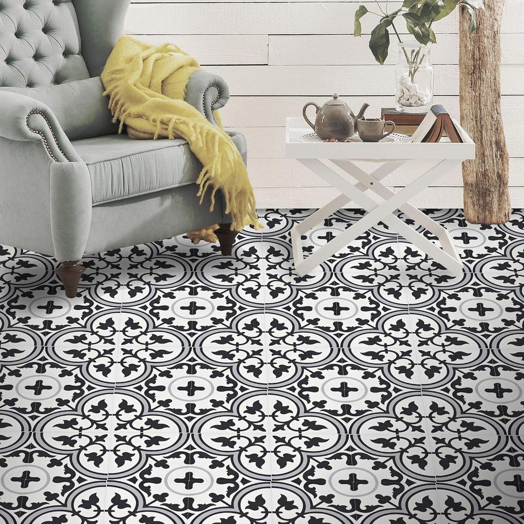 Moroccan Mosaic & Tile House CTP33-03 Casa Handmade Cement Tile, Gray/Black/White