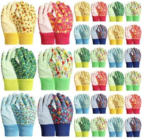 Huukeay 24 Pairs Kids Garden Gloves Bulk Children Gardening Cotton Yard Work Gloves for Children Girls Boys Outdoor