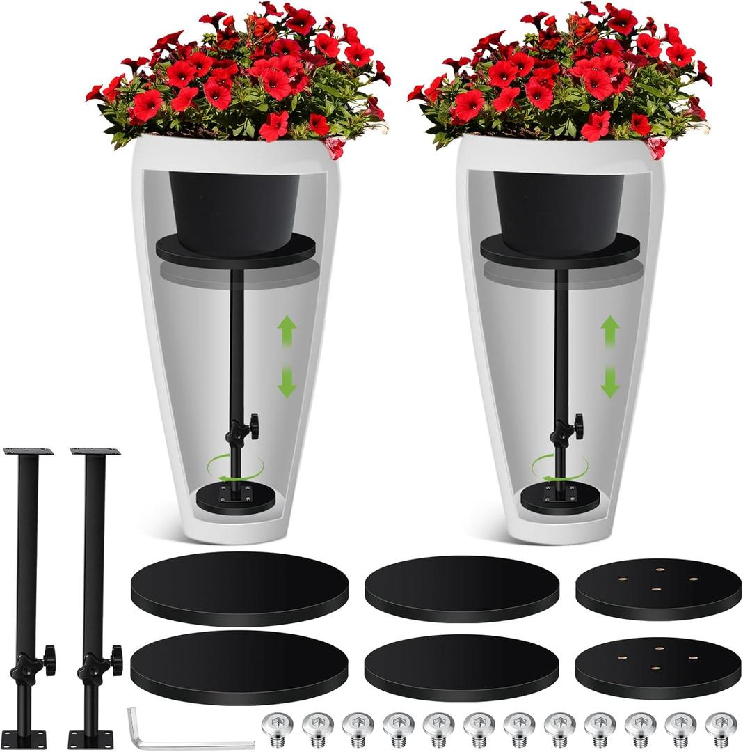 2 Pack Adjustable Height Planter Inserts for Large Pots, Iron Rise Plant Fillers Risers, Metal Planter Lift Insert for Square Round Taper Pots(6" 8" 10" Base or Top)(17.5-32'')