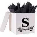 Jaywayang Letter Gift Box with Lid, Ribbon and Warpping Tissue, 8.7" White and Black Gift Box for Men Women Birthday, Baby Shower, Anniversary, Wedding Party Favor Christmas Decorative (Medium Letter S) 