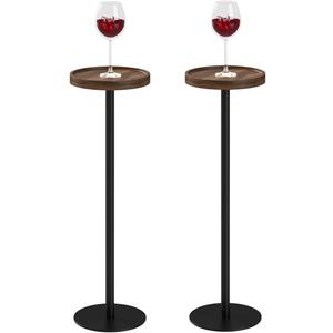 Drink Table, Small Pedestal Side Table, Round Cocktail Table, Circle Accent End Table with Metal Base, for Small Spaces (2, Brown Walnut)