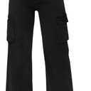 Women High Waisted Cargo Jean for Women with 6 Pockets Straight Wide Leg Jean Casual Baggy Pants (Large, Black)