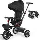 CITELER Baby Tricycle, 7-in-1 Folding Kids Trike with Adjustable Parent Handle, Safety Harness & Wheel Brakes, Removable Canopy, Storage, Stroller Bike Gift for Toddlers 12 Months - 5 Years, Black