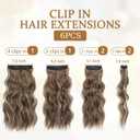 Clip in Hair Extensions for Women, 6PCS Long Wavy Curly Clip on Hair Extensions 20 Inch Medium Brown Mixed With Ash Blonde Synthetic Hairpieces