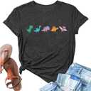 Women Cute Dinosaur Graphic Shirt Teacher Tshirt Girls Short Sleeve Casual Animal Lover Dino Tee Tops (Large, Dark Grey)