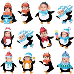 60pcs Winter Theme DIY Cutouts Penguin Bulletin Board Decoration Set Christmas Penguin with Hat Paper Cut-Outs Decor for Winter Holiday DIY Photo Craft Xmas Party School Classroom Wall Door Supplies