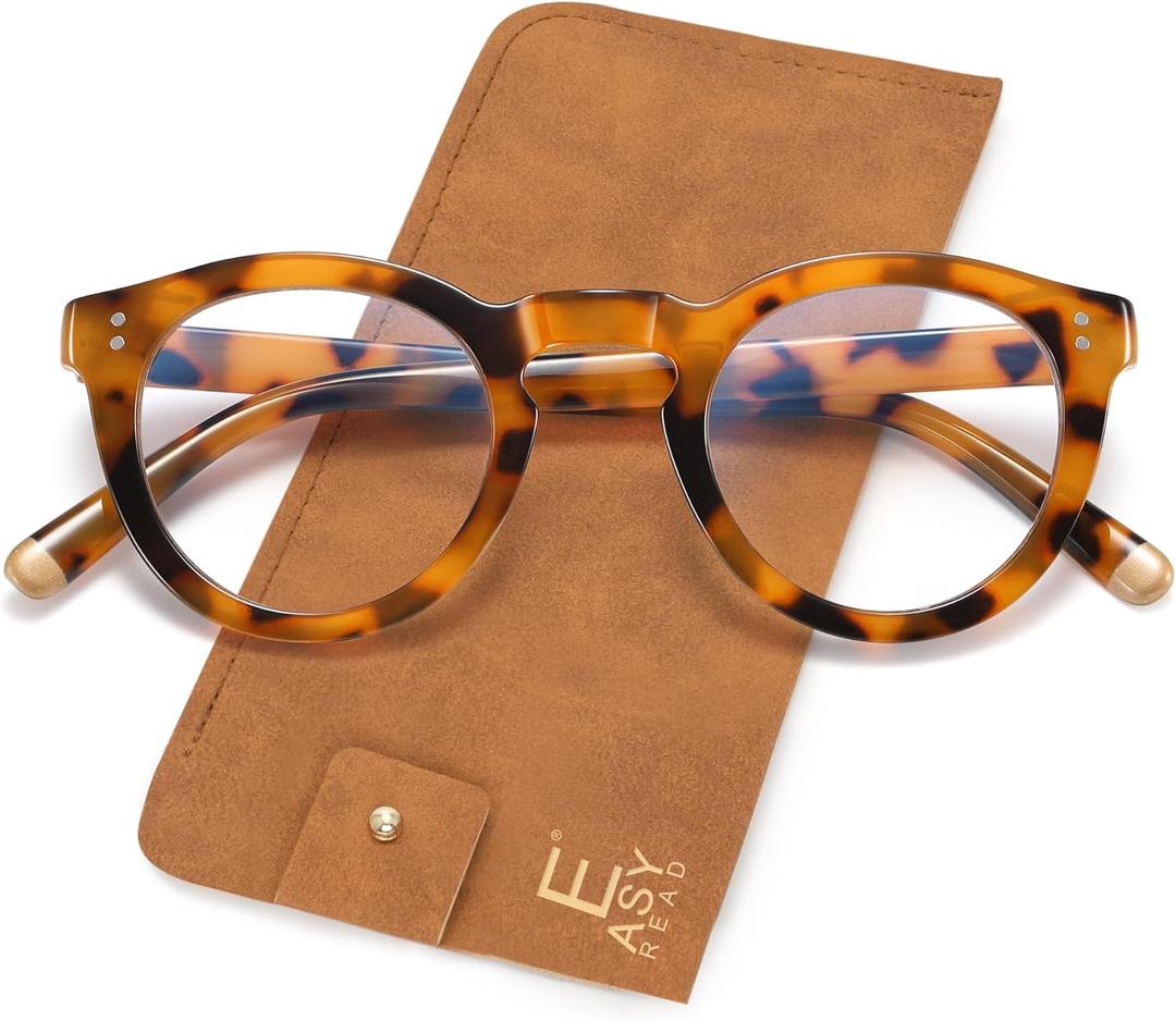 EASY READ Retro Round Blue Light Blocking Reading Glasses for Women,Anti UV Readers for Women with Spring Hinge (Tortoise)