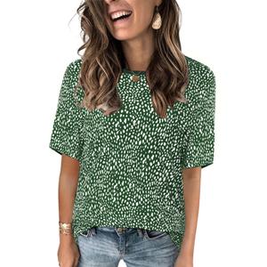 Womens Casual Tops Trendy Short Sleeve T Shirts Silm Fit Polka Dot Tunics Elegant Crew Neck Tees S (S)