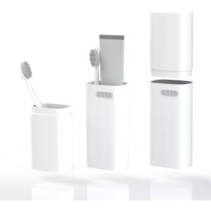HyJeryty Ventilated Compact White Toothbrush Travel Case, Portable Toothbrush & Toothpaste Holder Cover Organizer Container with Mouthwash Cup for School, Camping, Business Trip, Bathroom Storage