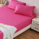 Homiest Hot Pink Cotton Fitted Sheet & Pillowcase Set, Full 400TC