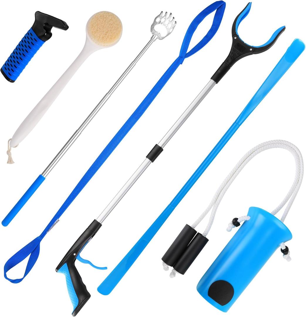 7PC Hip Kit, Hip Kit for Seniors Total Hip Replacement Prime, Mobility Aids with Reacher Grabber, Shoe Horn,Sock Aid,Leg Lifter,Shower Brush, Back Scratcher, Car Handle Assist for Surgery Recovery