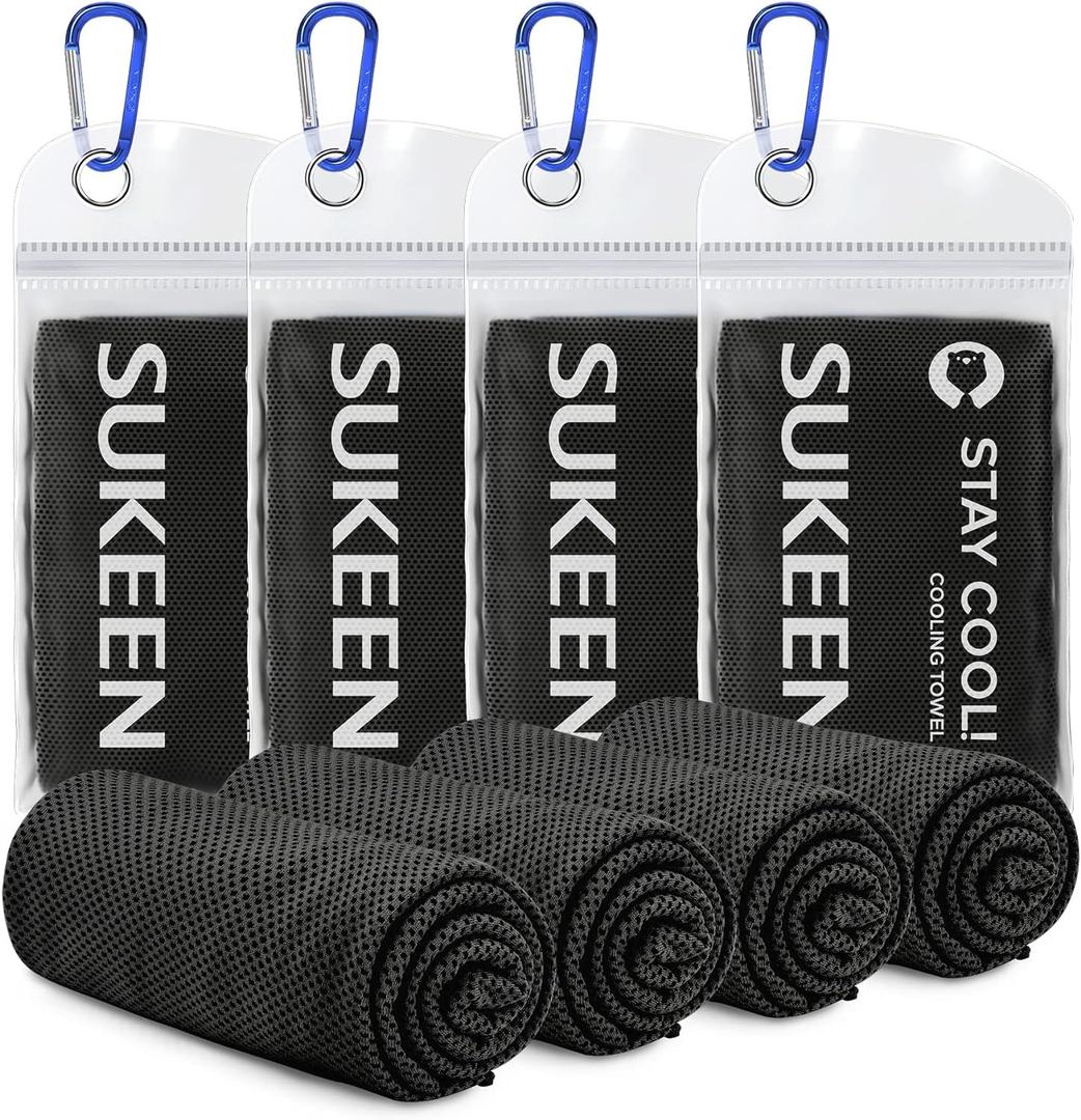 Sukeen [4 Pack Cooling Towel (40"x12"), Soft Breathable Chilly Microfiber Towel for Yoga,Sport,Running,Gym,Workout,Camping,Fitness,Workout & More Activities