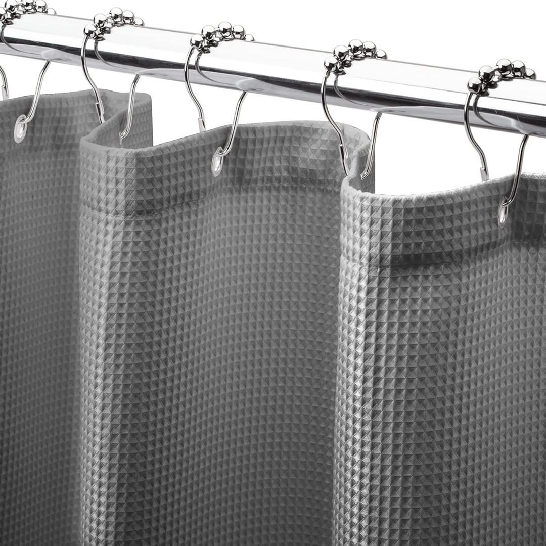 AmazerBath Extra Long Shower Curtain Waffle, Heavy Duty Fabric Shower Curtains with Waffle Weave Hotel Quality Bathroom Shower Curtains, 72 x 84 Inches (Grey)