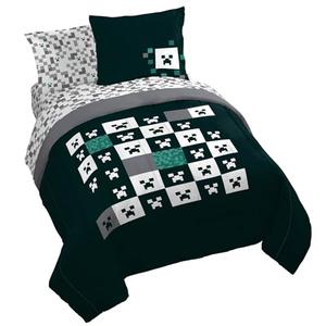 Jay Franco Minecraft Creeper Queen Comforter Set - 7 Piece Gamer Bedding Includes Sheet Set & Pillow Covers - Super Soft Checkered Bedding (Green - Minecraft)