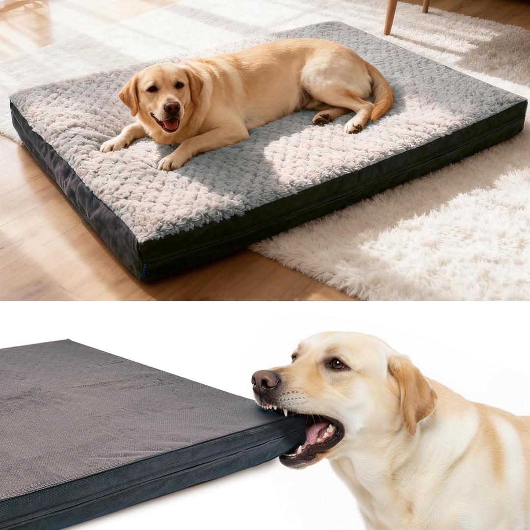 Sytopia Indestructible 44" Dog Bed for Large Dogs  Waterproof, Washable, Removable Cover, Thick Orthopedic Support, Durable Multi- Size Comfort Clearance Indoor Flat Dog Bed, Dark Grey