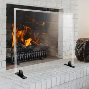 Premium Tempered Glass Fireplace Screen with Exclusive Beveled Edge | 26" H x 36" W Glass (27 H Installed) | Clear Glass, Metal Black Base | The Ultimate in Home Elegance by Clearly Innovative (26"x 36")