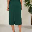 Naggoo Midi Skirts for Women Summer Elastic High Waisted Basic Straight Skirt with Slit (Green, L)