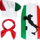 Kyson Italian Flag Chef Costume Italian Waist Apron and Mushroom Chef Hat Bandana Pizza Chef Bib Baking Grilling Cooking