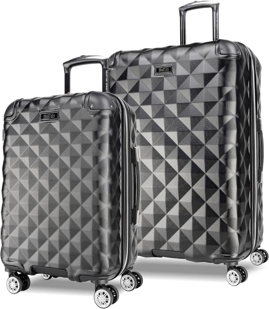 Kenneth Cole REACTION Diamond Tower Collection Lightweight Hardside Expandable 8-Wheel Spinner Travel Luggage, Black, 2-Piece Set (20" & 28")