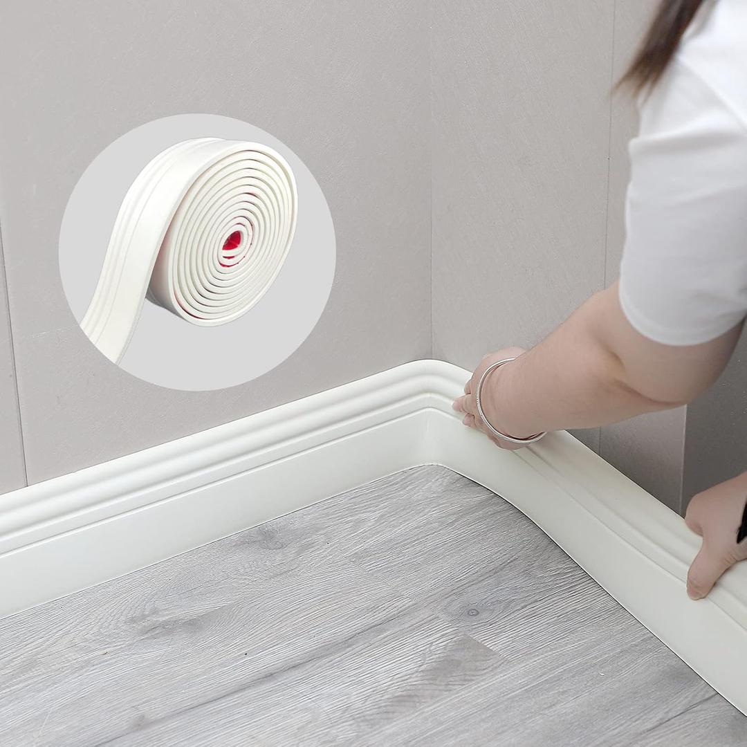 COUKIU Flexible Baseboard Molding Trim, Peel and Stick Rubber Wall Base Moulding Trim, 4 Inch x 10 Feet Self-Adhesive Vinyl Cove Base (Creamy White)