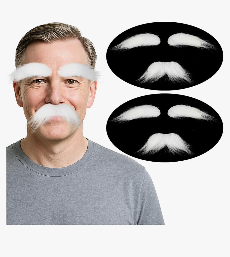 Miss U Hair 1Pcs Men Fake Mustache and Eyebrows Self Adhesive Costume Beard for Adults and Teens Mustache