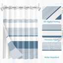 No Hook Blue Shower Curtain with Snap in Fabric Liner Set, Boho Striped Modern Double Layers Waterproof Fabric with See Through Top Window Open Grommet Bath Curtain 71x86 Inch