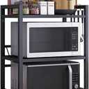 Expandable Microwave Rack, Countertop Kitchen Utensils Tableware Storage, Carbon Steel 3 Tier Shelf with 3 Hooks