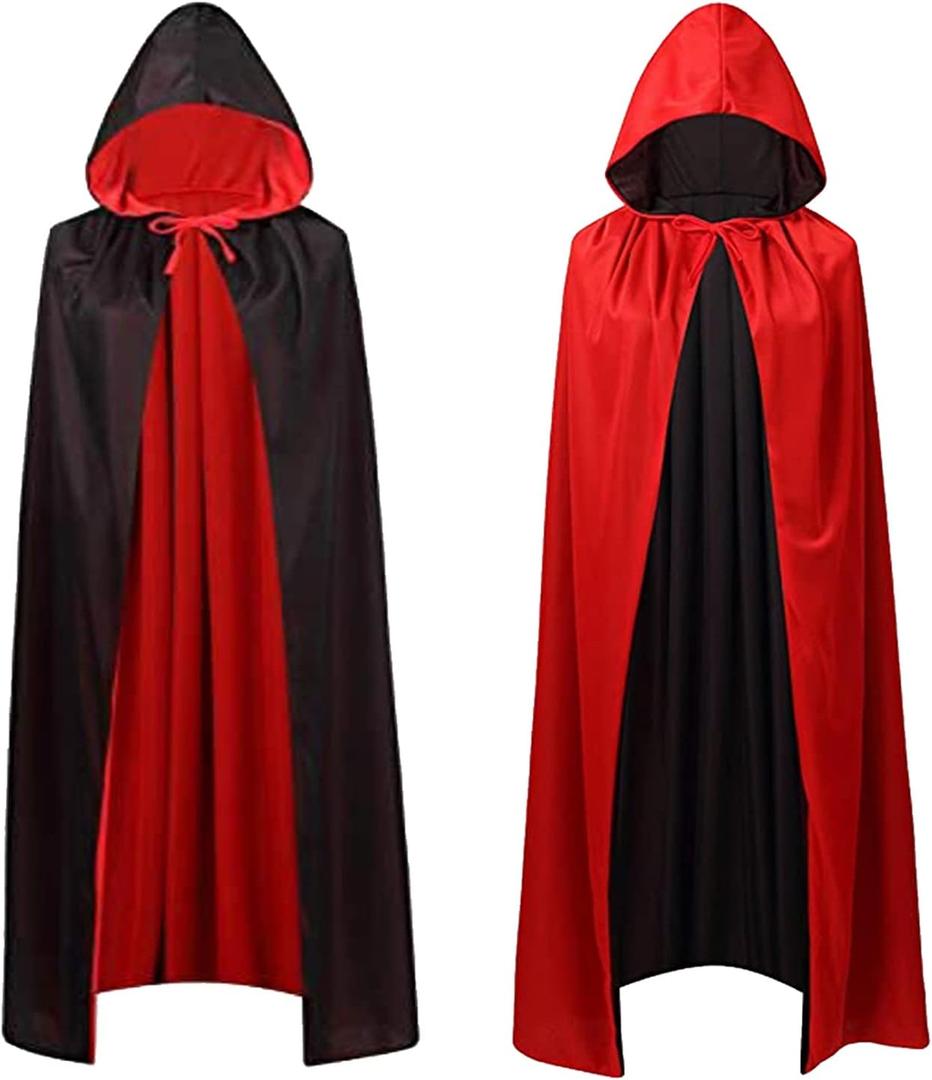 Stand Collar with Hood Reversible Cloak Masquerade Cape Costume, Black and Red (35"/90cm)