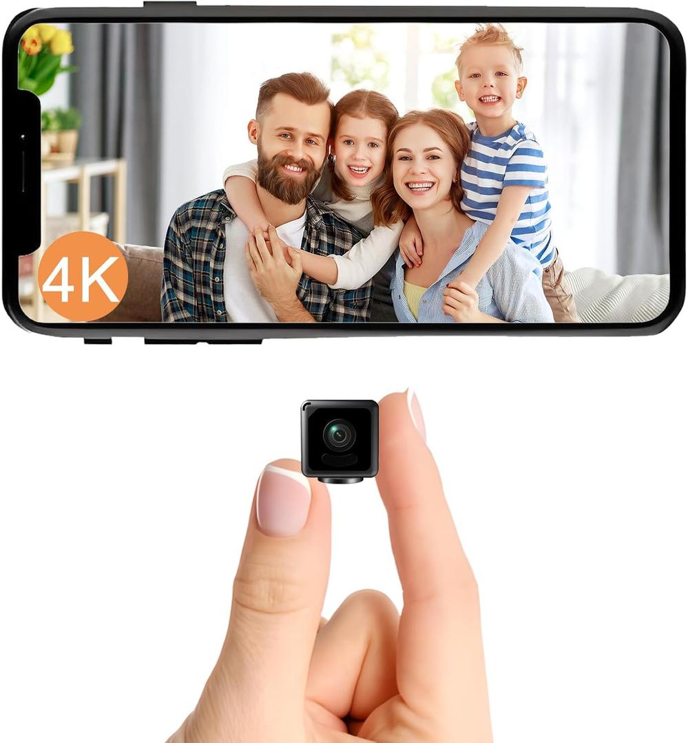 Mini Camera, 4K WiFi Wireless Camera Micro Portable Nanny Cam with Motion Detection, Cloud & SD Storage, Night Vision, Smart HD Tiny Security Cameras for Home Pet Baby Office Indoor Outdoor (black)