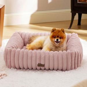 Bedsure ComfyFleece Cute Dog Bed for Small Medium Dogs - Washable Furry Puppy Beds, Rectangle Orthopedic Corduroy Fleece Pet Beds with Removable Zipper Cover, 25x21x7inches, Blush Pink