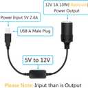 USB A Male to Cigarette Lighter Female Socket Power Cable 1FT, 5V USB to 12V Cigarette Lighter Socket Female Converter Adapter with Dust Cap, for Dash Cam, GPS and Other Low Power 10W Car Electronics