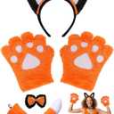 Cat Halloween Costume Accessory 5 Pcs Set with Ears Headband Paws Gloves Bow Tie Tail for Adults Animal Costume Bear,Mouse