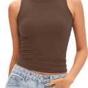 Darong Women's Tank Tops Crew Neck Sleeveless Basic Stretch Double Lined Fitted Tank Shirt Crop Camis (Medium, Coffee)