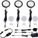 AIBOO Under Cabinet LED Black Cover Puck Lighting Kit with Touch Dimmer Switch for Kitchen Cupboard Closet Lighting (3 Lights,Warm White)