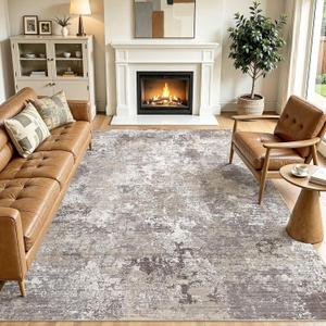 Area Rugs 8x10 Living Room: Washable Large Abstract Modern Neutral Soft Rug Stain Resistant Non-Slip Backing Carpet for Bedroom Dining Room Indoor Nursery Dorm Home Office Decor - Light Brown