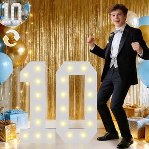 Pooqla 2.4FT Light Up Numbers for 10 Year Old Girl Boy Gifts, Marquee Numbers Party Decor for Her Him, Mosaic Big Sign for 10th Birthday Decoration Backdrop, Cool White and Warm White Number 10
