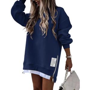 CHICME Womens Long Sleeve Zipper Slit Oversized Sweatshirt Casual Pullover Zipper Hoodies Fall Clothes Large