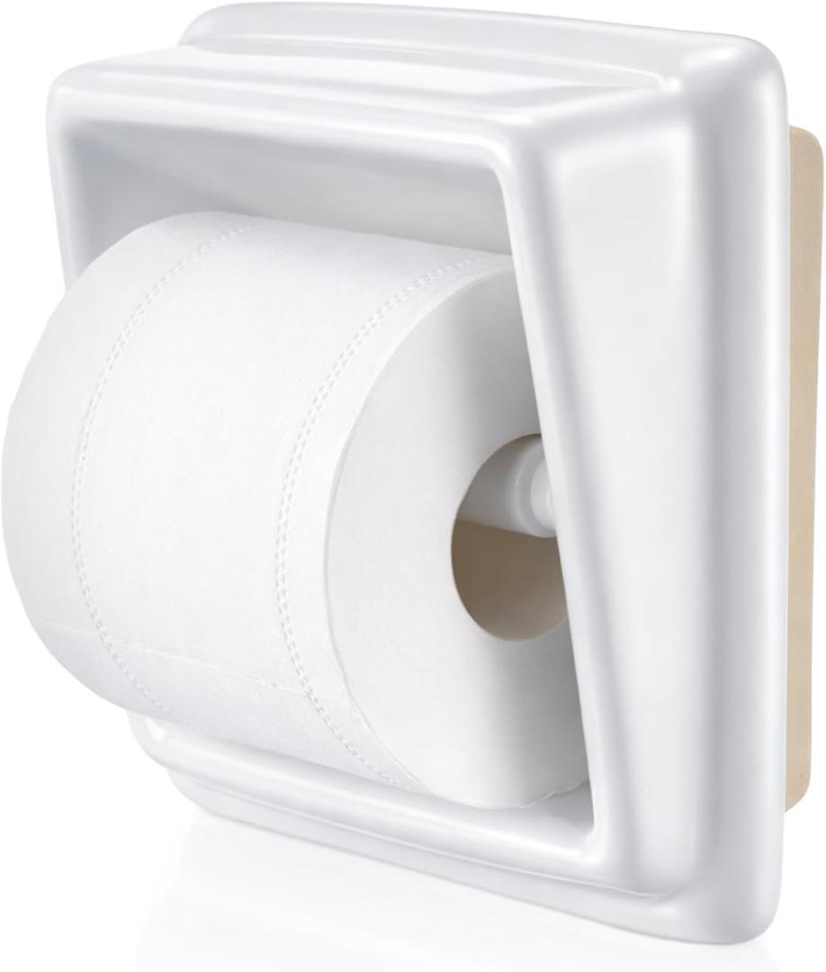 Recessed Ceramic Toilet Paper Holder White TP Bathroom Toilet Paper Holder 7 Inch Wall Mount Niche Recessed Tissue Box Roll Built in Bathroom Smooth Glazed Finish Easy to Install for Kitchen