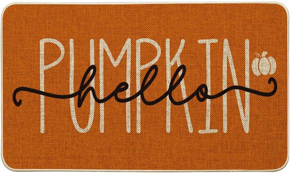 Artoid Mode Blue Hello Pumpkin Fall Doormat, Home Decor Low-Profile Switch Rug Door Mat Floor Mat for Indoor Outdoor 17x29 Inch